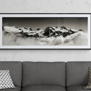 FOTOS DE MONTAÑA, Cartel de MONTAÑA, Impresión de Monte Rosa, Fotografía de Montaña - Impresión de paisaje de Mont Rose y Valle de Aosta, Champoluc y Ayas
