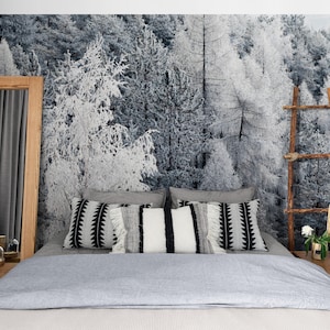 SNOWY TREES WALL Art | Natural Wallpaper | Luxury Wallpaper | Winter Trees Wall Art | Antique Snowy Winter Inspire Rustic Woodland Wallpaper
