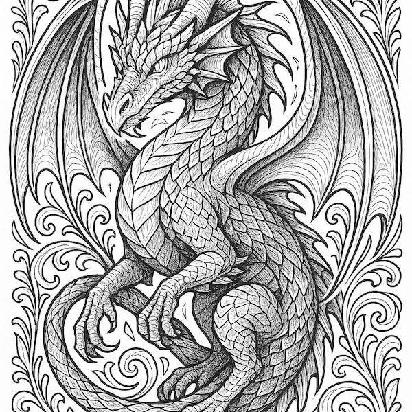 Páginas para colorear de dragones para adultos.