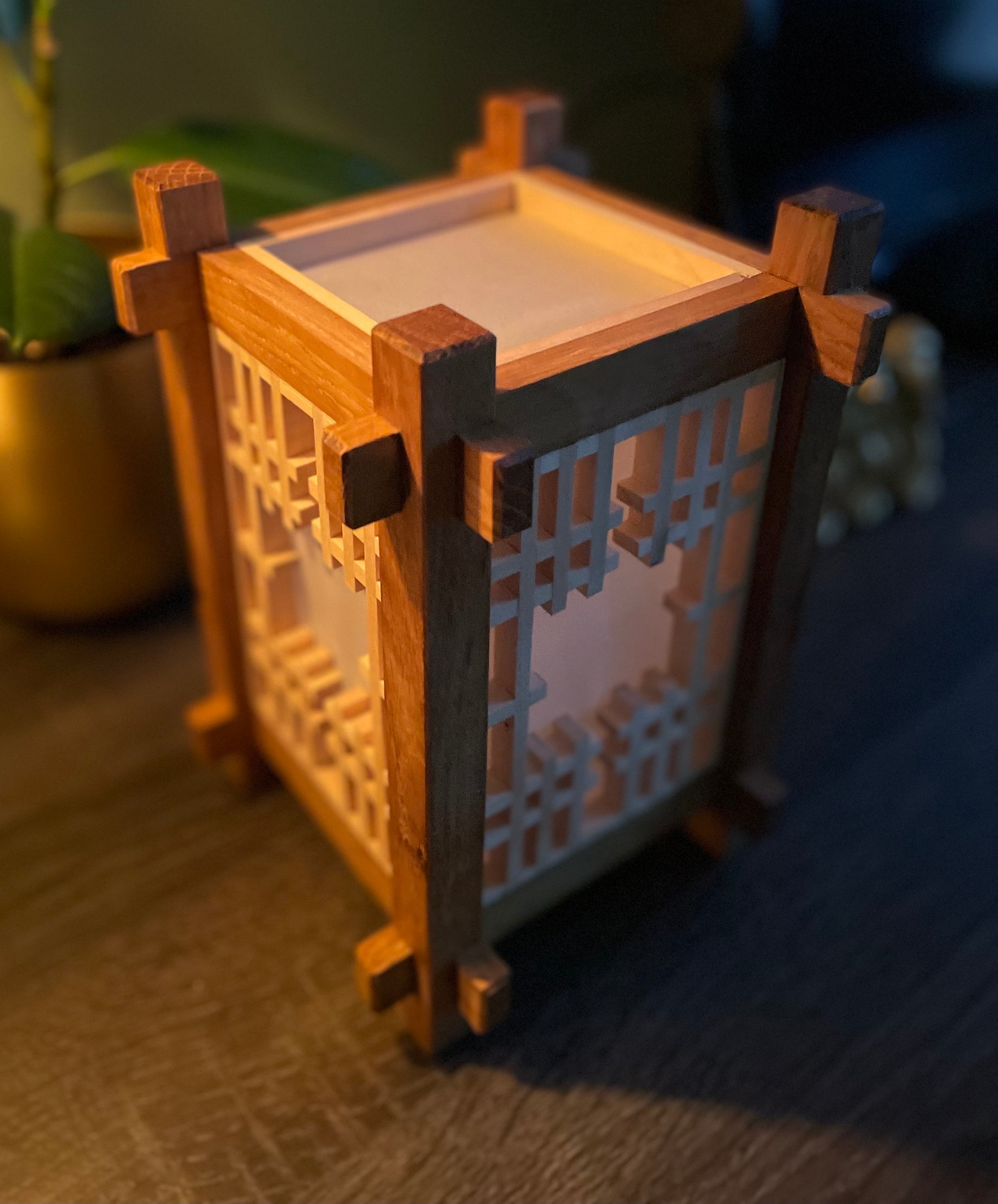 Japanese Kumiko Lamp With Flame Lighting Etsy