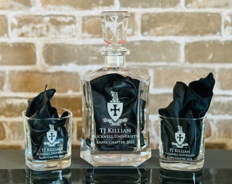 Sigma Chi Fraternity Decanter Set  | Custom Engraved Fraternity Whiskey Decanter and Glasses | Fraternity Gift Idea for Husband or Boyfriend