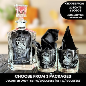 Custom Engraved Fraternity Decanter Set, Fraternity Whiskey Decanter and Glasses, Custom Fraternity Barware
