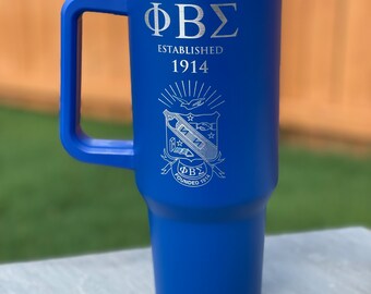 Custom Engraved Phi Beta Sigma Travel Tumbler with Handle (40 oz)