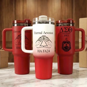 Delta Sigma Theta 40oz Tumbler With Handle, Standard or Personalized, Choose Color, Sorority Gift