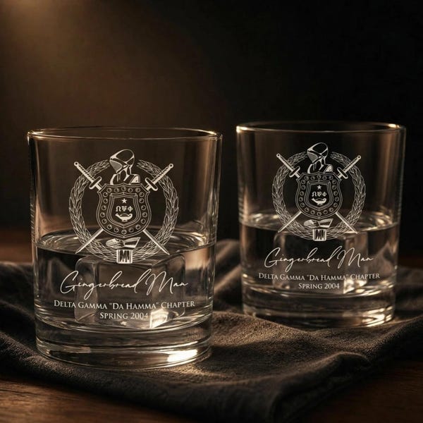 Omega Psi Phi Drinking Glasses, Engraved Crest, Choose Size + Set, Alumni Gift, Chapter Gift