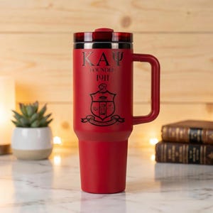 Bicchiere termico Kappa Alpha Psi da 40 once con manico, standard o personalizzato