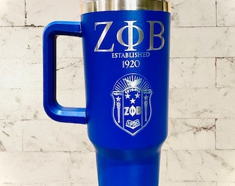 Custom Engraved Zeta Phi Beta Travel Tumbler with Handle (40 oz)