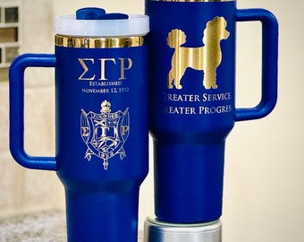 Custom Engraved Sigma Gamma Rho Travel Tumbler with Handle (40 oz)