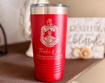 Delta Sigma Theta 20oz Tumbler, Standard or Personalized, Engraved Shield, Choose Color, Sorority Gift