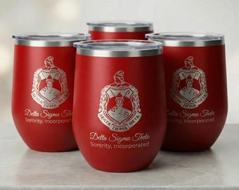 Vaso de vino Delta Sigma Theta de 12 oz, estándar o personalizado, rojo, regalo para hermandad