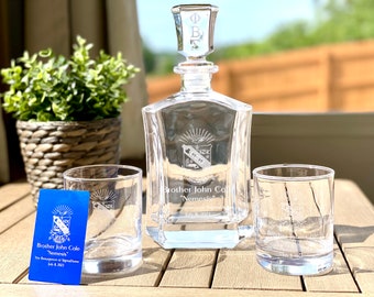 Phi Beta Sigma Custom Engraved Decanter Set | Fraternity Whiskey Decanter | Custom Fraternity Barware | Fraternity Gift for Husband