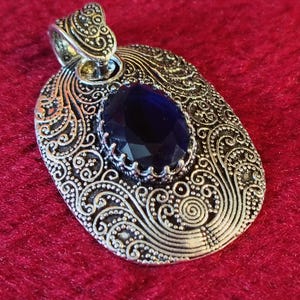 Antique Silver Plated 925 Blue Topaz Pendant