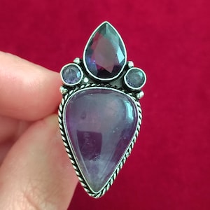 Vintage Extremely Exaggerated and BIG Amethyst 4 stone Ring - size 10.75 - stamped 925
