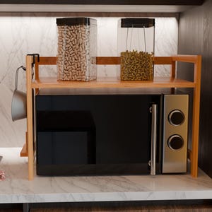 Bamboo Microwave Stand- Kitchen Organizer- Handcrafted Microwave Shelf-kitchen Decorative Accessories- Spice Rack-Kitchen Counter Shelf