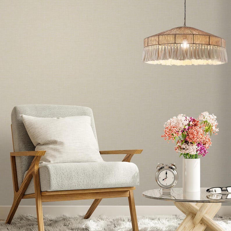 Rattan chandelier-Macrame lampshade-Boho Decorations