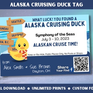 Alaskan Cruise or Cruisetour For Alaska, Custom Cruising Duck Tags, Printed Digital Download, Customizable, Cruise Gift