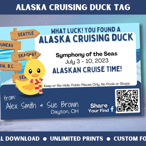 Alaskan Cruise or Cruisetour For Alaska, Custom Cruising Duck Tags, Printed Digital Download, Customizable, Cruise Gift