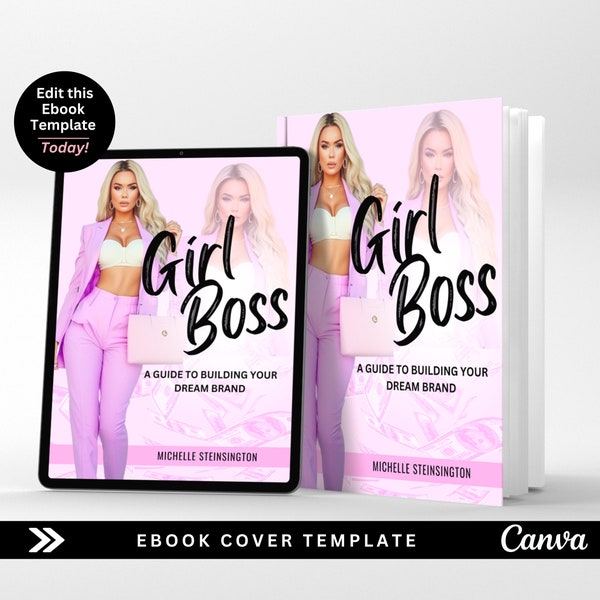 Diseño de portada de libro electrónico, Diseño de portada de libro electrónico Girl Boss, Diseño de portada de libro, Plantilla Canva, No es un libro real, solo una plantilla de Canva editable