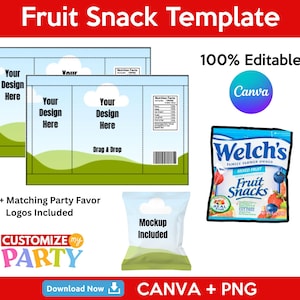 Editable Welchs Fruit Snack Template, Fruit Snack Label, Chip bag , Welchs Fruit Snack Wrapper, Party Favor Fruit Snack Mockup
