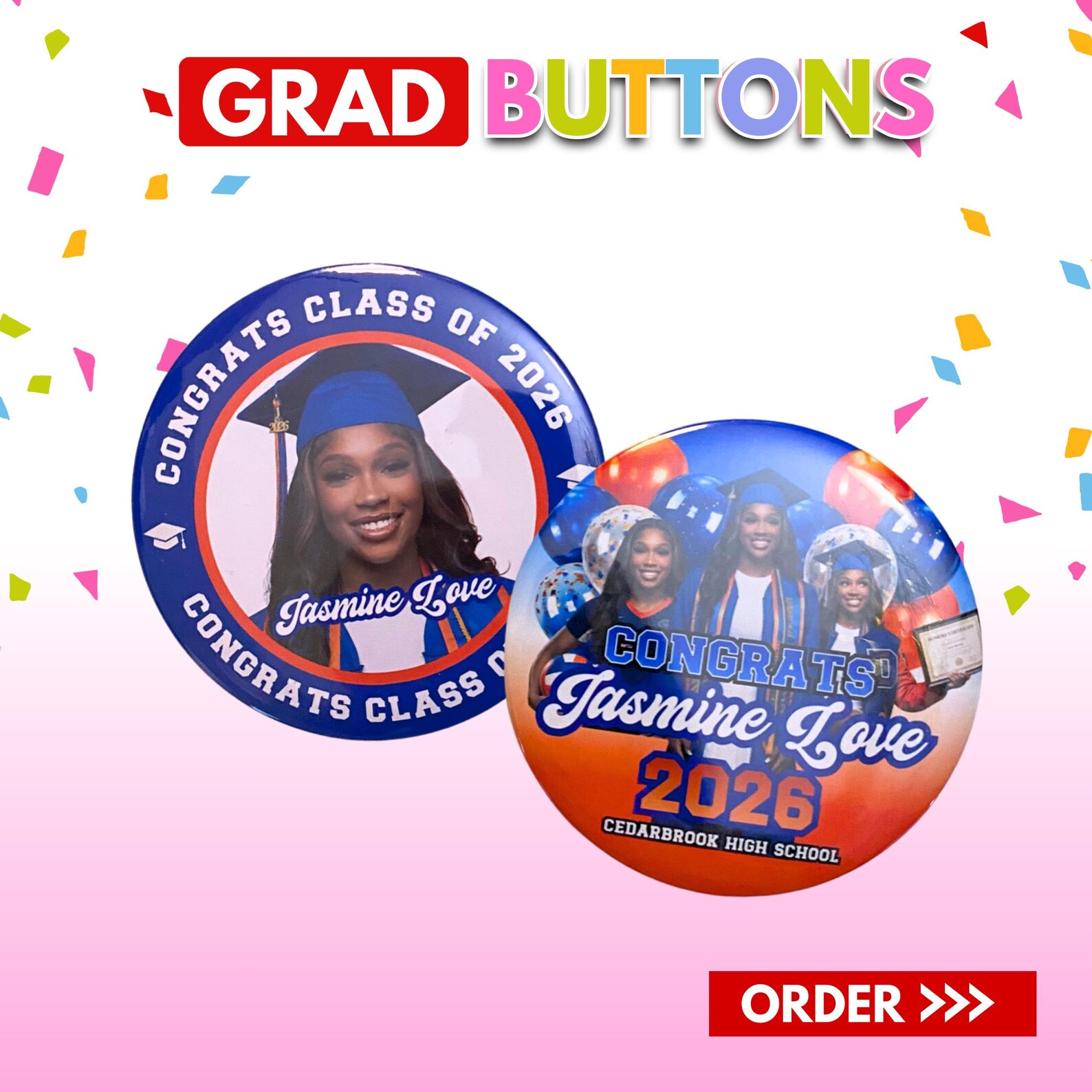 Custom 3inch Graduation Buttons | 2026 Graduation Pinback Buttons ...
