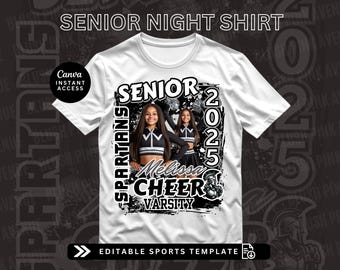 Plantilla de camiseta de porristas para la noche de los mayores para la escuela secundaria o plantilla de sublimación de porristas o baile / Sublimación DTF / Plantilla Canva