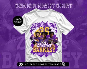 Plantilla de camiseta de fútbol para la noche de los mayores para deportes de secundaria o juveniles Plantilla de sublimación de fútbol / Sublimación DTF / Plantilla Canva