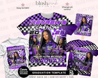 Camiseta de graduación "La última vuelta" / Camiseta de graduación editable en Canva / Abanico de graduación / Plantilla de camiseta 3D completa / Camiseta Center Grad