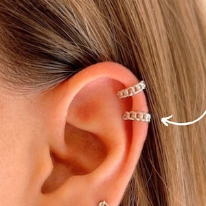 Dainty Chain Shaped Helix Ear Cuff No Piercing, 925 Sterling Silver Silver Cartilage Earring, Gold plated fake Helix, Ear Cuff non pierced