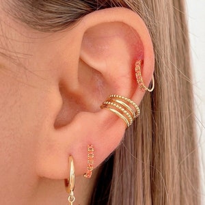 Pendiente aro con circonitas naranjas, aros de Plata de Ley para lóbulo, helix y cartílago, aretes helix con baño de Oro, pendientes naranja