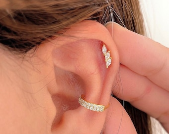 Petite boucle d'oreille en cartilage de feuille de cz, piercing hélice 18G, boucle d'oreille boule vissée en argent sterling, bijoux de piercing plaqué or, cadeau pour elle