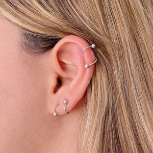 Spiral helix earring silver,earlobe double earring for women and men