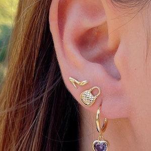 Orecchini a forma di scarpa con tacco alto in argento sterling, orecchini a bottone alla moda placcati in oro, gioielli stravaganti, orecchini divertenti, regalo per gli amanti delle scarpe