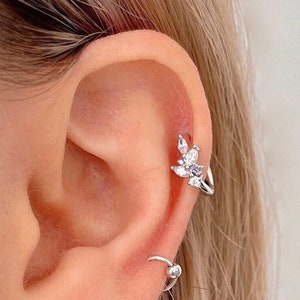 Orecchino a foglia Marquise Cz, orecchino a cartilagine Sparkling Olive Leaf Branch, piercing all'elica in argento Sterling 18G, cerchietti Huggie in oro, regalo per lei