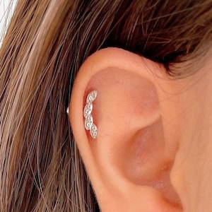 Orecchino cartilagineo a foglia Cz in argento sterling, piercing all'elica 20G, orecchino a sfera con chiusura a vite interna, orecchini climber placcati in oro