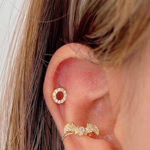 CZ offener Kreis Knorpel Piercing aus Sterling Silber, 20G Barbell Helix Piercing, vergoldeter CZ Kreis Schraubverschluss, geometrischer Schmuck
