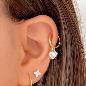 CZ-harten knuffelringen voor vrouwen, sterlingzilveren hartbedel bengeloorbellen, vergulde hartenknuffels, hartsieraden, verjaardagscadeau