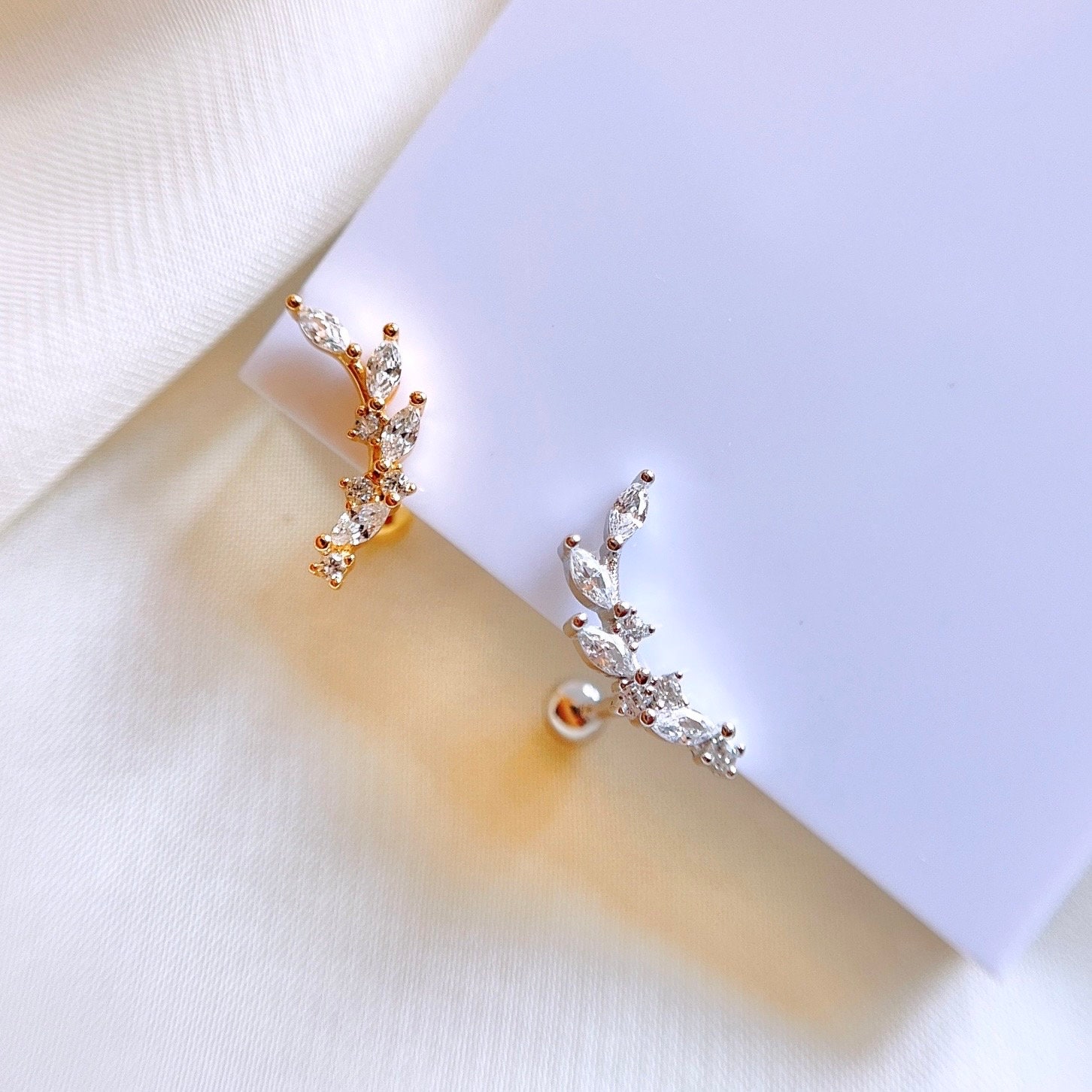 Marquise Cz Leaf Earring, Sparkling Olive Leaf Branch