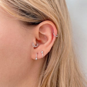 Boucle d'oreille de cartilage en argent sterling piercing spirale, piercing d'oreille spirale plaqué or barre incurvée, boucles d'oreilles minimalistes Huggie unisexe image 5