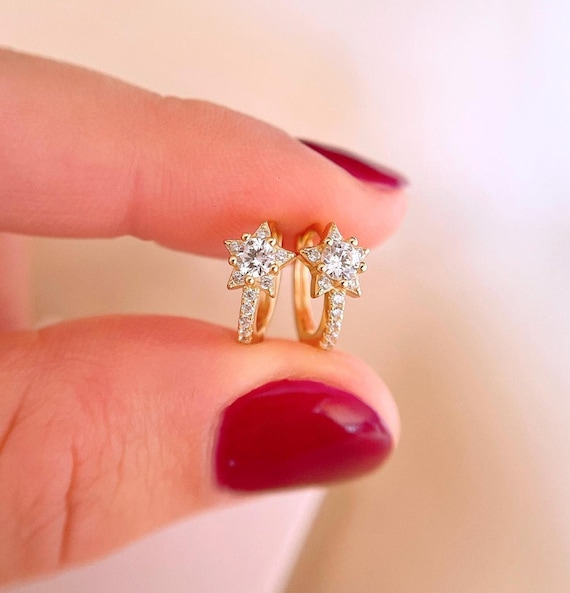 Aros Estrella de Plata de ley con circonitas, aro para lóbulo helix y cartílago con baño de Oro, pendientes minimalistas de estrellas