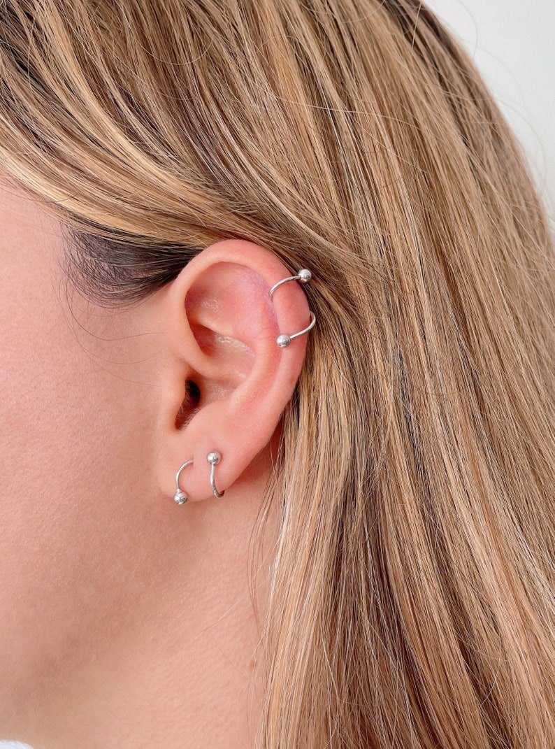 Spiral helix earring silver,earlobe double earring for women and men