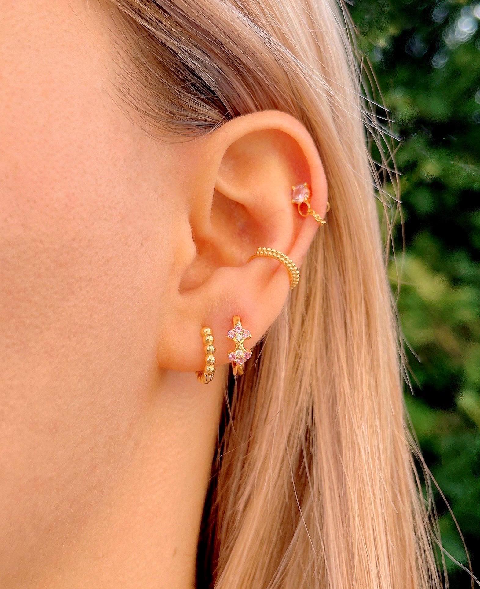Orecchino Helix - Orecchino Helix con diamanti CZ trasparenti - Orecchino a cerchio Helix - Piercing alla cartilagine - Gioielli per cartilagine - Orecchino esagonale con diamanti trasparenti - Italia