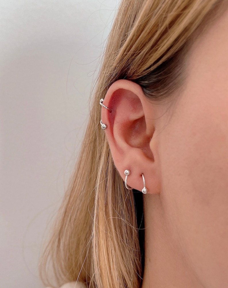 Spiral piercing for helix and earlobe doble earring silver925