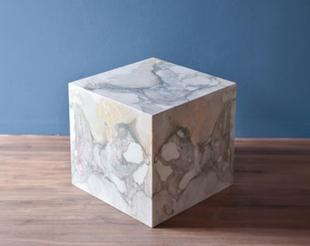 Marble Plinth | white calacatta Side Table | arabescato marble coffee table and minimalist bedside table