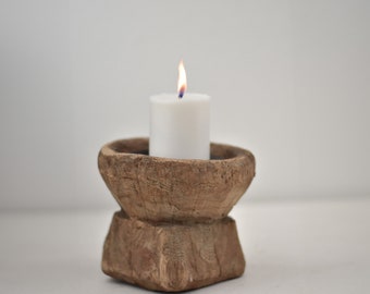 Vintage Handcrafted Wood Candle Holder | Rustic Home Decor Accent | boho candle holder hand made for interior styling