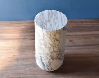 Elegant Round Calacatta Oro Plinth - Honed Finish cm h45 x 21,5 Marble Side Table | Home Decor | bedside table | white marble cylinder base