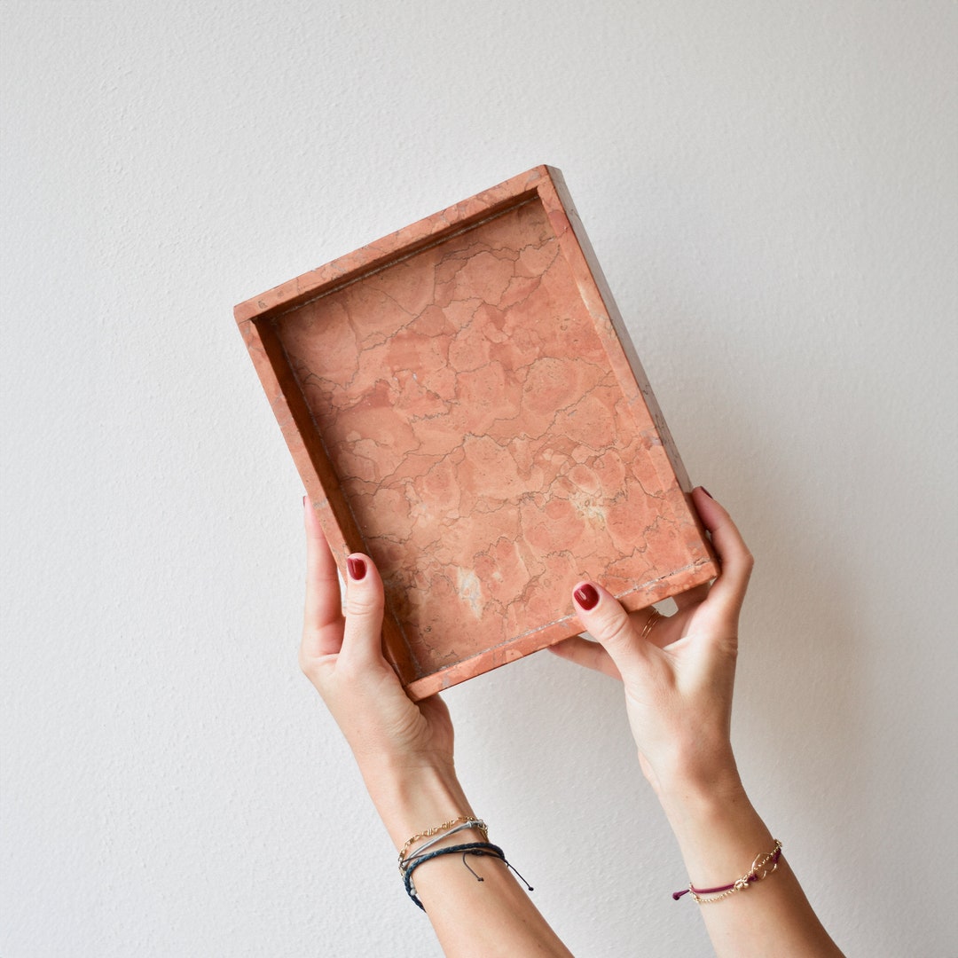 Red Marble Ottoman Tray Stone Bath Organizer for Jewelry Tray or