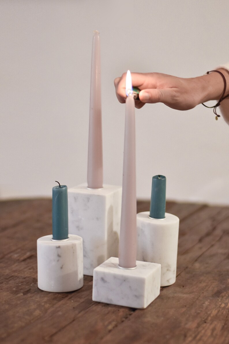 Carrara White Marble Candle Holders Honed set of 4 Squared Etsy