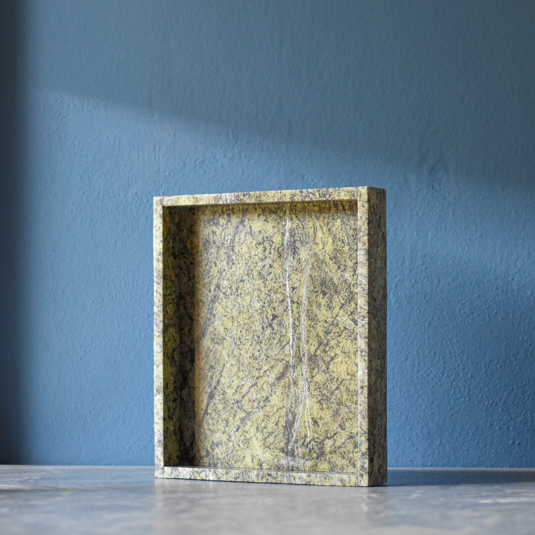 Green Marble Ottoman Tray Stone Bath Organizer for Jewelry Tray or