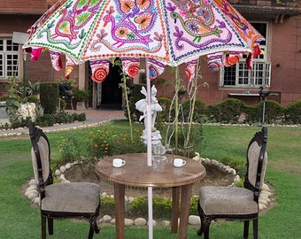 Parasol de jardin fait main en coton paon Parasol de mariage brodé à la main ensoleillé fait main Parasol de terrasse extérieur fait main grande terrasse 72"