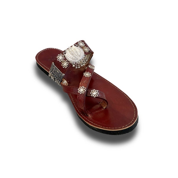 Indian Women Handmade Leather Sandals, Slippers For Women, Indian Flat Sandals, Ethnic wear Slipper,Jaipur Kolhapuri Chappal, Wedding Sandal